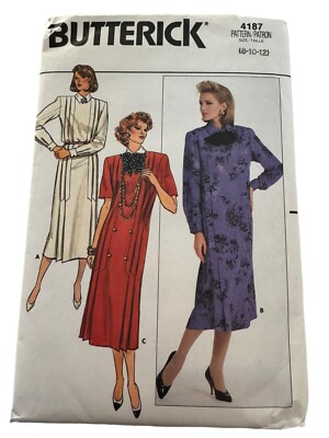 Butterick Sewing Pattern 4187 Straight Dress 1980s Work Vintage 8 10 12