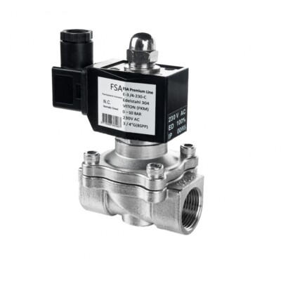FSA Magnetventil Edelstahl 304 3/4'' 230V AC 0-10 bar Viton stromlos geschlossen