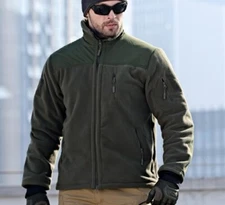 Men's Tactical Fleece Jacket Full-Zip Windproof Coat Outdoor Hiking Work Casual