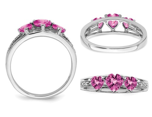 3/4 Carat (ctw) Lab-Created Pink Sapphire Ring 14K White Gold - Picture 3 of 4