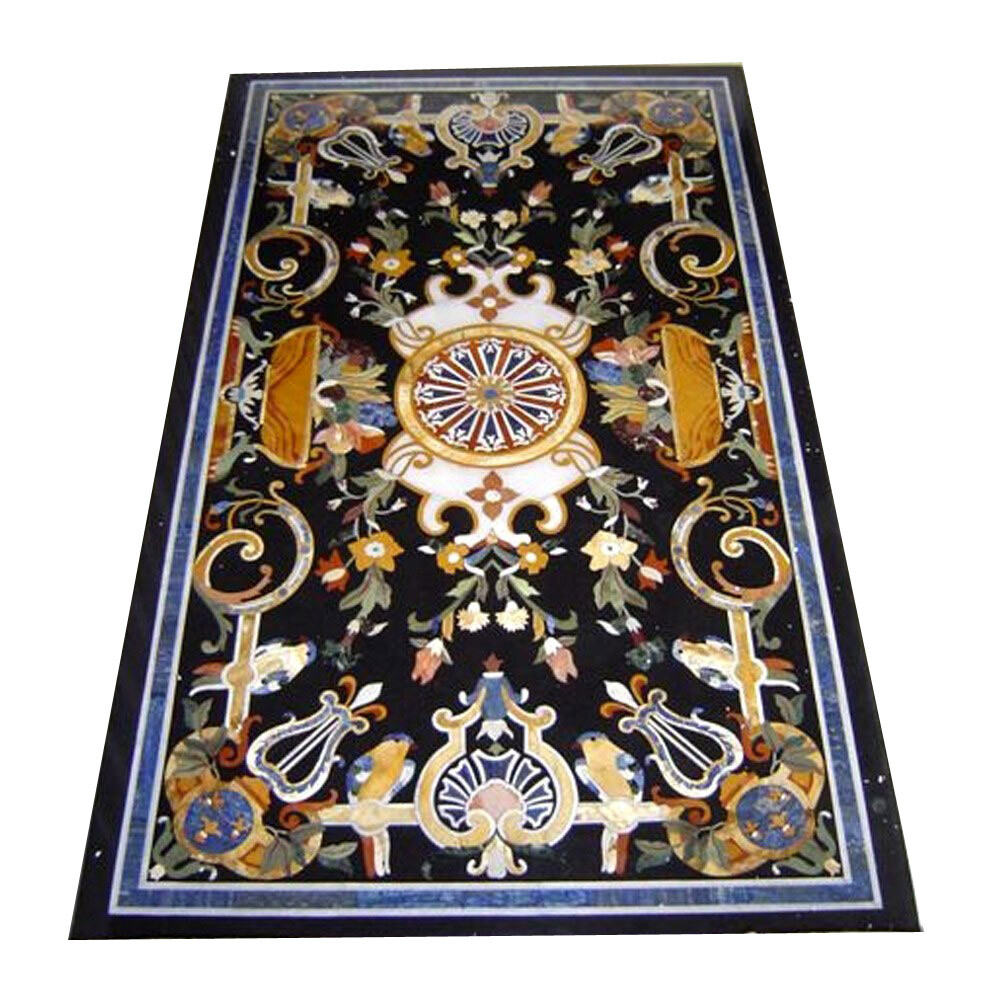 48-Inch Marble Table Top with Pietra Dura Inlay for Elegant Home Decor
