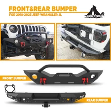 Textured Front&Rear Bumper for 2018-2025 Jeep Wrangler JL JLU w/2*D-Rings Steel