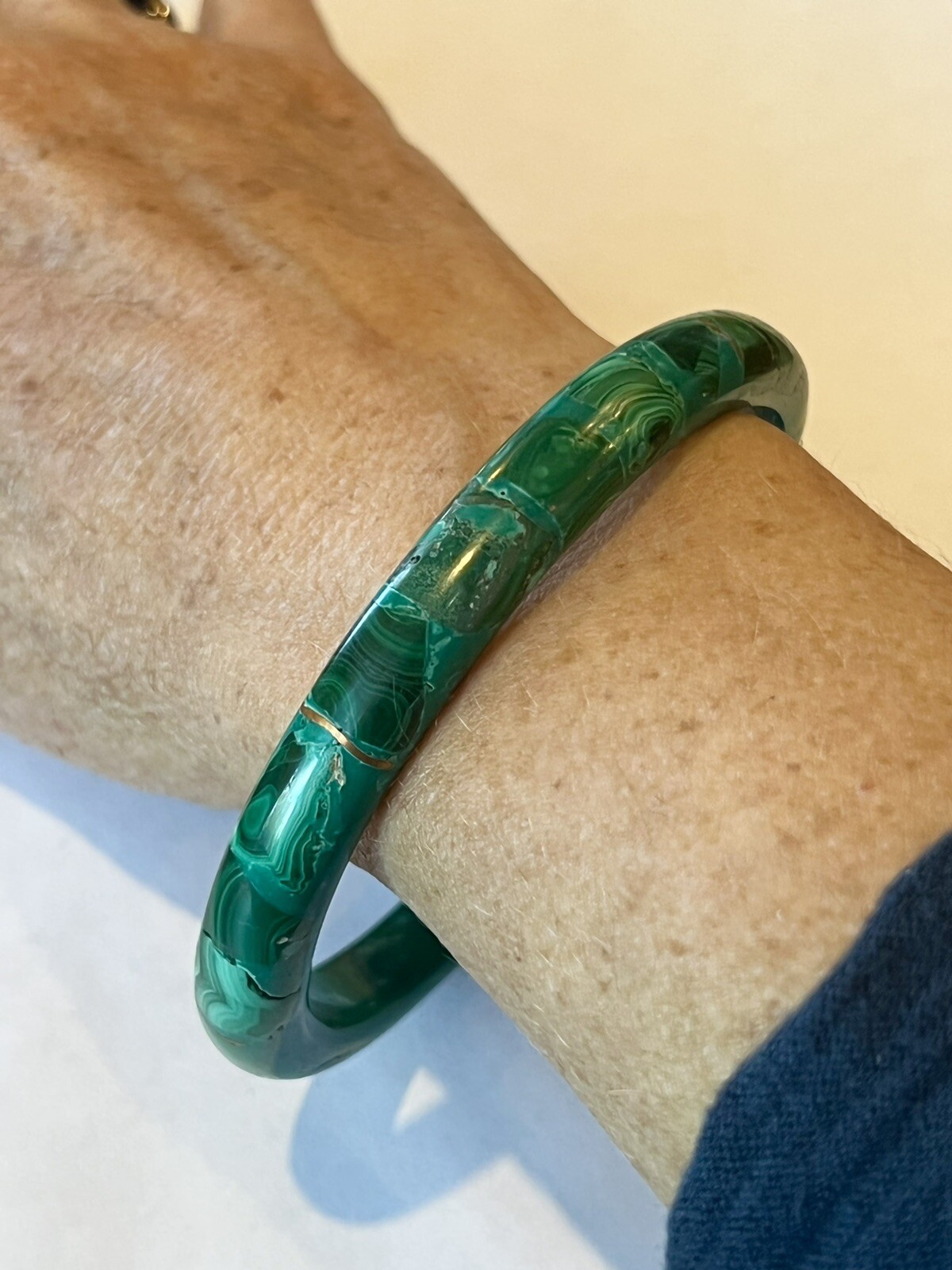 Vintage Solid Malachite Large Wide Bangle Bracele… - image 3