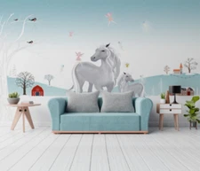 3D Horse Plant Cartoon Kids Self-adhesive Removeable Wallpaper Wall Mural