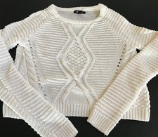 European White Cotton Knit Sweater Ladies Size M by Jennyfer of France