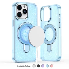 Glitter Mag Safe Magnetic Case with Ring Stand For iPhone 16 15 14 13 12 Pro Max
