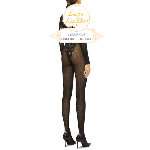 Who Lace Jumpsuit By Wolford Black Transparent Net Flowers Catsuit Burnished - Picture 6 of 6