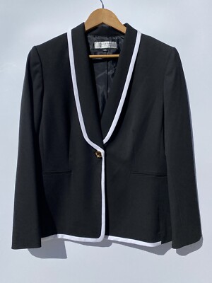 Tahari Arthur S Levine Black/White One Gold Button Blazer Jacket 14