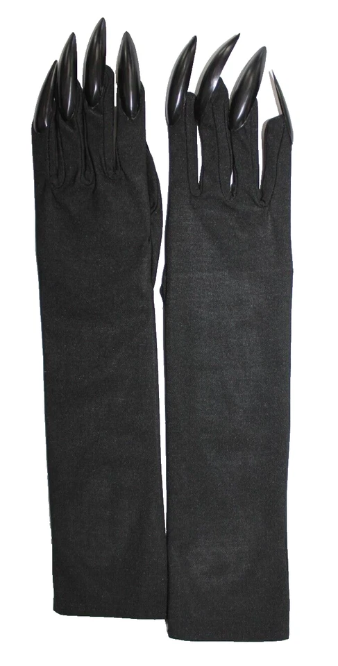 De lujo 17" Largo Negro Bruja Par de Guantes Largo Negro Diseño Uñas Foto 3 de 4