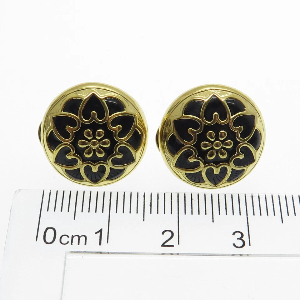 HAN 925 Sterling Silver Gold Plated Enamel Heart Floral Omega Back Earrings - Image 4 of 4