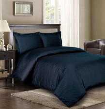 Stripe Cotton Duvet Cover Set with Down Comforter Duvet Insert, King Size Navy