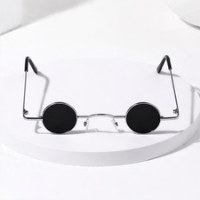 Vintage Small Round Sunglasses Metal Frame Black Lens Punk Retro UV400