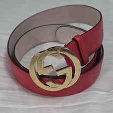 Authentic Gucci Red Leather Monogram Belt, Men Size 38-40 IT 110CM