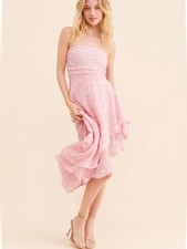 En Elly By Anthropologie Strapless Hi-Low Jacquard Cocktail Dress Pink Floral M