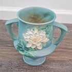 Roseville Ceramic Floral Water Lily Vase Blue Green White Decorative Matte 755-8