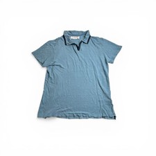 Orlebar Brown Lake Blue Honeycomb Piped 100 Linen Felix Split Neck Polo Shirt