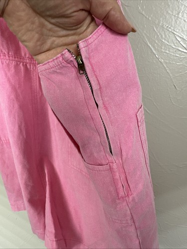 Merci Pink Cotton Medium M Linen Blend Jumper Overalls Pink Jumpsuit - Picture 5 of 11