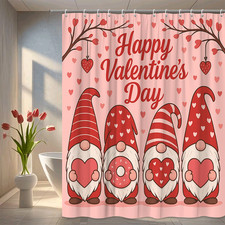 Valentine's Day Gnome Shower Curtain with Hearts and Love Decor