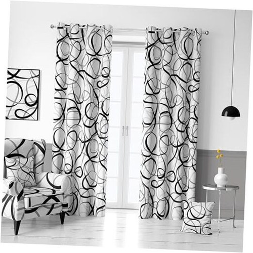 Black and White Curtains 100% Blackout 2 Panels Set Grey Black Out Curtain