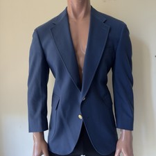 Lands' End Blue Wool Blazer Gold Button Mens 44S Sport Coat USA Classic Preppy