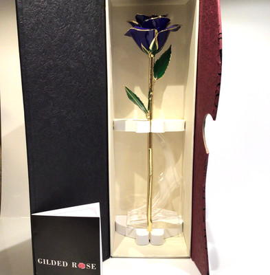Gilded Rose 24K Gold Dipped Blue Preserved Rose in Gift Box with Booklet