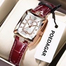 POEDAGAR Women’s Luxury Leather Watch – Waterproof Quartz Elegant Fashion Date