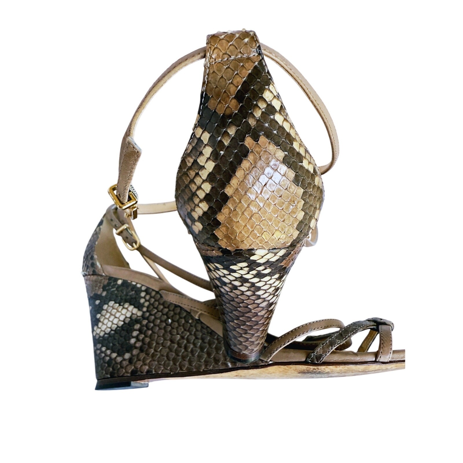 Alexandre Birman Designer Python Strappy Wedge He… - image 9