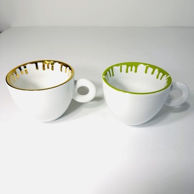 Illy Art Collection 2020 Ai Weiwei Set Gold Green Espresso Cappuccino Cups 6oz