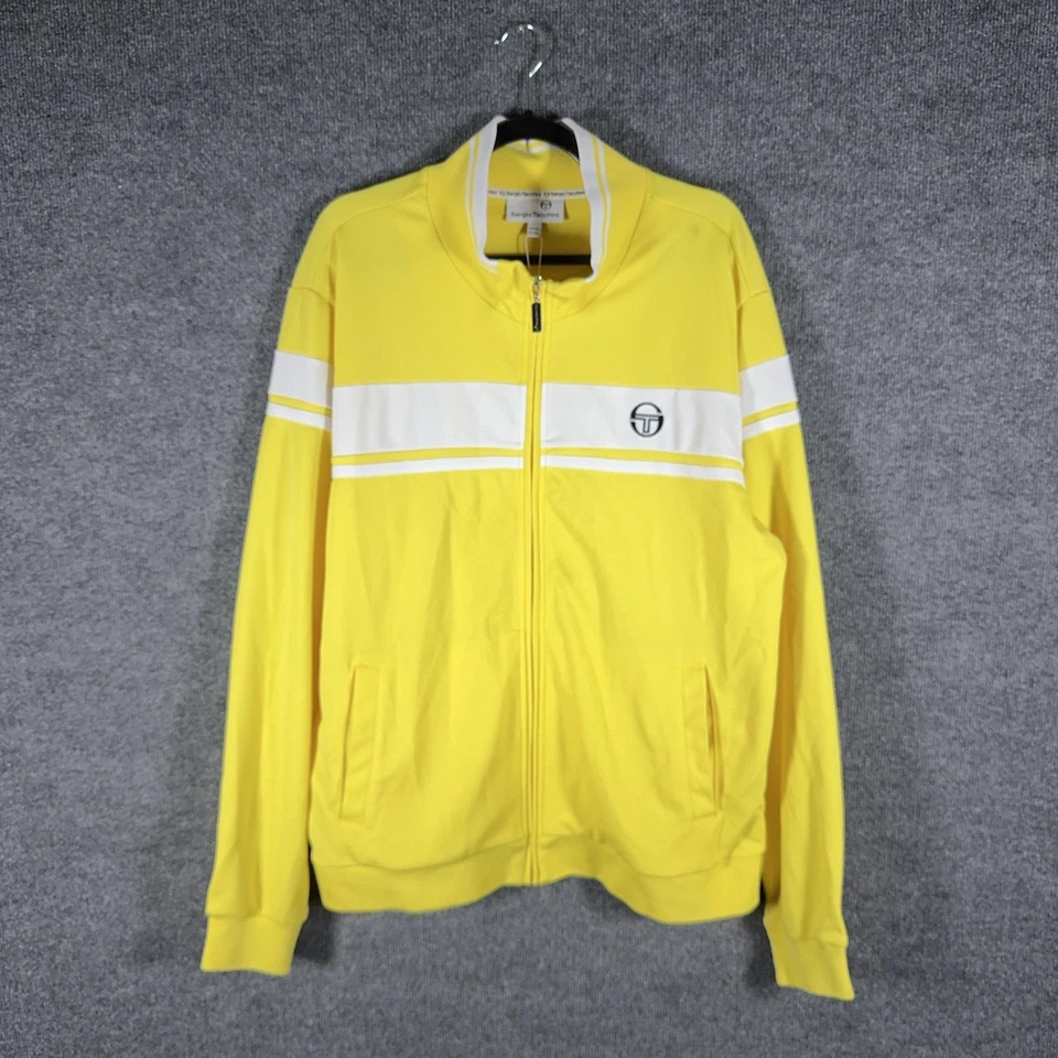 Sergio Tacchini Jacket Mens 2XL Yellow White Track Full Zip Retro Tennis - Image 2 of 4