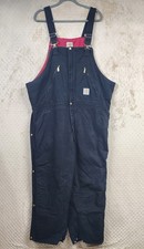 VTG Carhartt Insulated Double Knee Bib Overalls Mens 48x30 Black Canvas