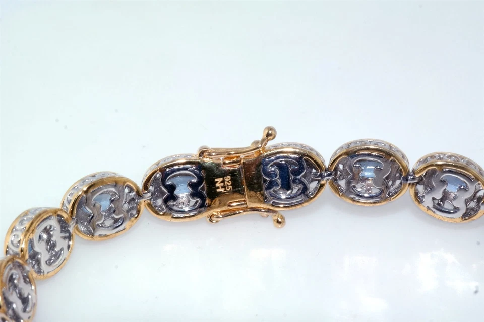 Heng Ngai HN 925 纯银双色椭圆形蓝色石头网球手链 — 第 3/4 张图片