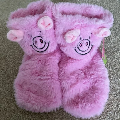 MARKS & SPENCER RRP £12 M&S Size 6-8 Percy Pig Faux Fur Booties Pink Fluffy Slippers Adult
