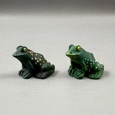 Lot Of 2 Small Frog Toad Land And Sea Collectible Hand Painted Figurines Wood