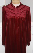 Saybury Vtg Velour Red Burgandy 1/2 Zip Nightgown Robe Pockets Smocked Stretch L