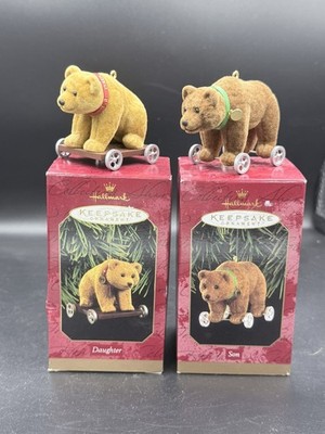 Hallmark Keepsake 1999 Son & Daughter Bears on Wheels 2er Set Vintage OVP USA