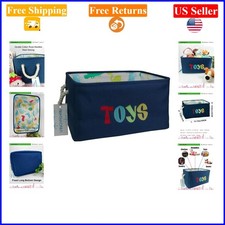 Navy Rectangular Foldable Canvas Toy Storage Bin 15.74x11.02x8.66 inches