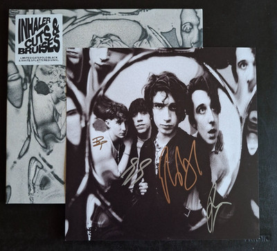 INHALER CUTS & BRUISES WHITE/BLACK SPLATTER VINYL LP & BAND SIGNED 12'' PRINT NEW