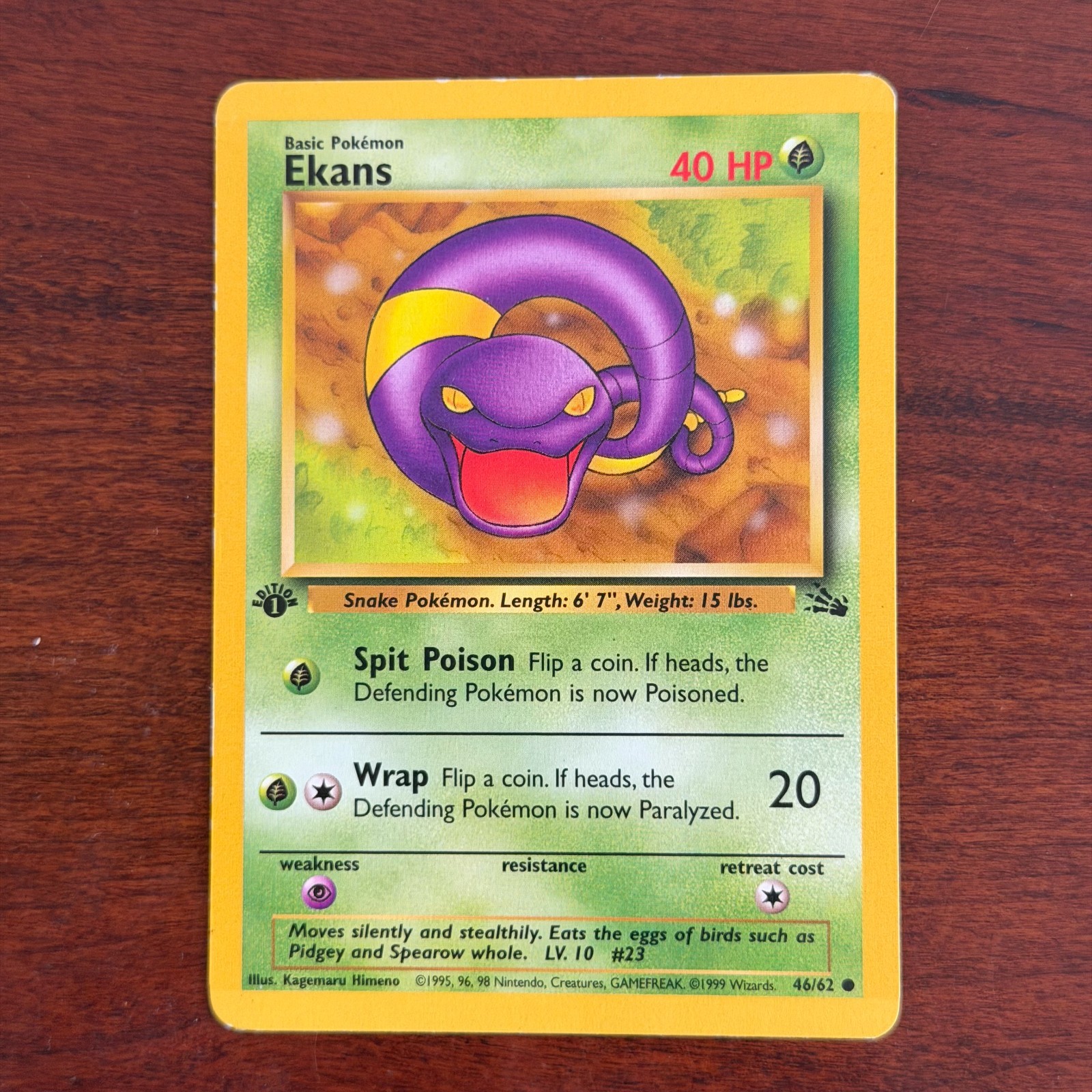 1st Edition Ekans 46/62 Common Fossil Pokemon Card
