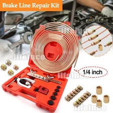 Brake Line Pipe Repair Kit 25ft 1/4 Copper Coated Pipe Flaring Tool Nut Fittings