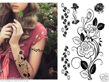 Supperb Temporary Tattoos  - Black Tribal Flowers Elegant Temporary Tattoo