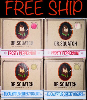 Dr Squatch ~ 2 Frosty Peppermint & 2 Eucalyptus Burst Greek Yogurt NEW Lot of 4