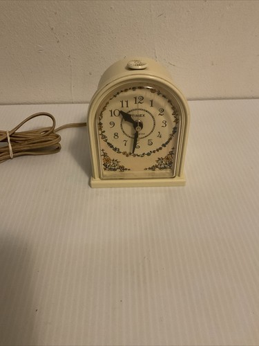 Vintage Timex Pink Face Alarm Clock, Model 7404-4A Floral works USA