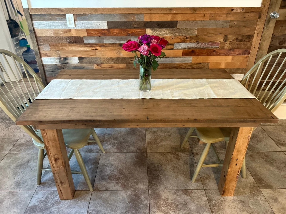 Handmade Dining Table - Greige color solid Oak barn wood top, 10min assembly USA - Image 4 of 4