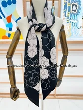 Sallys 70% Cashmere & 30% Silk Stole Camellia Print Double Face Scarf Shawl 53"