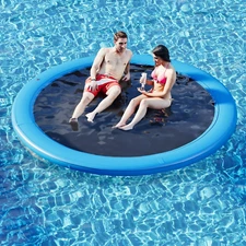 Round Inflatable Floating Dock, Sunchill Float Ring, Hammock Tanning Pool with 4