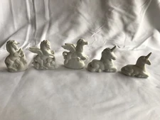 Lot of 5 Small Bisque Unicorn Figures Lying Down Rearing 1983 Taiwan