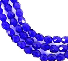 50 Firepolish Czech Glass Faceted Round Beads - Cobalt 4mm
