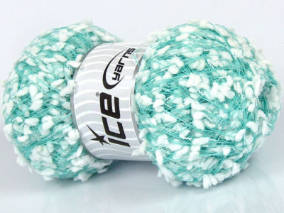 1 Superfine Baby Weight Nylon Polyester White Mint Green Color Pom Pom Ice Yarn