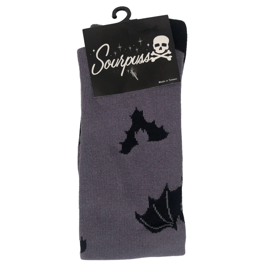 Calcetines hasta la rodilla Sourpuss grises y negros murciélagos vampiro gótico punk emo metal grunge Foto 3 de 4