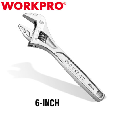 WORKPRO 6'' Adjustable Wrench Heavy Duty Spanner Inch Metric Scales Chrome Plated